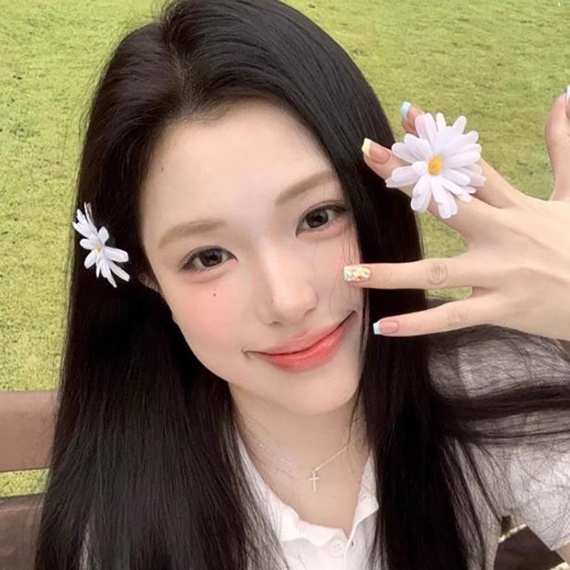 白色小雏菊绢花发夹唯美花朵边夹图片