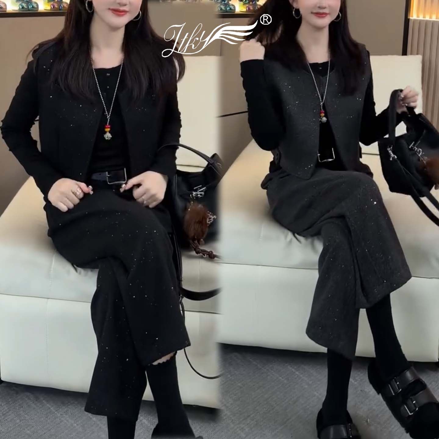 欧货时尚套装女2025秋冬洋气马甲九分裤小衫一整套显瘦毛呢三件套,女装/女士精品,时尚套装,淘宝优惠券,粉丝福利购,淘宝优惠卷