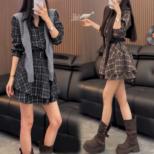 格子衬衫连衣裙女2026新款春秋季爆款收腰显瘦小个子长袖气质裙子