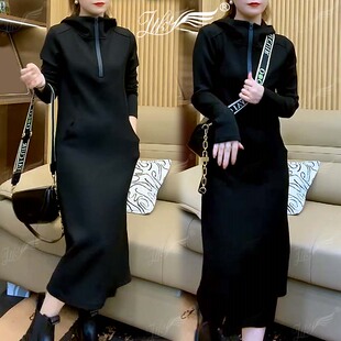 高级感气质半拉链连帽卫衣裙女2025秋冬新款 连衣裙潮 宽松显瘦长袖