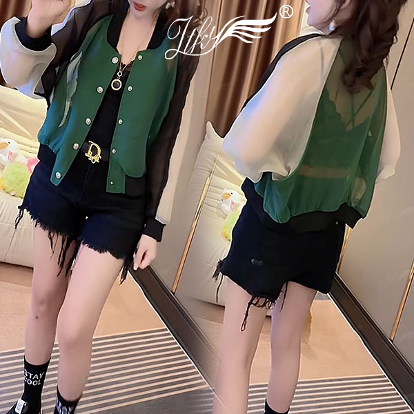 洋气简约休闲气质拼接按钮外套女