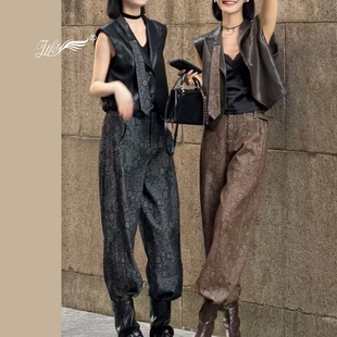 时尚套装女2026早秋新款洋气显瘦仿羊皮马甲鹿皮绒阔腿裤两件套