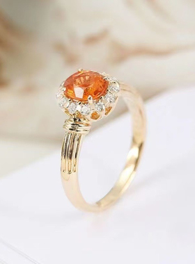 轻奢时尚系仿天然芬达石戒指镀金镶嵌锆石 气质百搭 女轻奢戒指