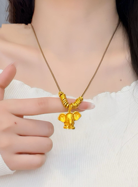 金店同款大耳蹲蹲象吊坠吉象锤纹盘缠项链气质百搭小飞象毛衣链