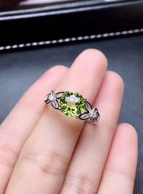 新款天然橄榄宝石开口戒指女日韩简约绿宝石水晶指环女开口气质款