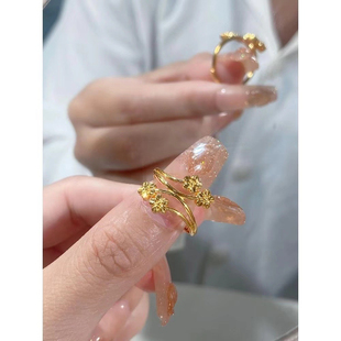黄金色繁花戒指女新款素圈精致工艺小众设计轻奢高级感百搭礼物送