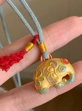 唐彩象小象珐琅吊坠蓝色编绳长款毛衣链项链女轻奢高级感吊坠配饰