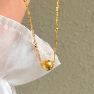 巨爆闪蜂巢碎冰冰蹦迪珠双层链项链女黄金色光影金珠双链条锁骨链