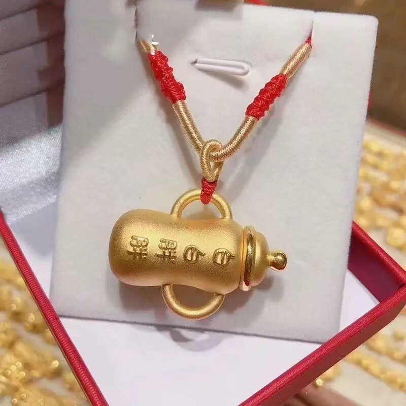 白白胖胖奶瓶黄金色吊坠婴儿编绳项链摆件礼品宝宝满月礼物