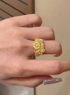 新中式爆款繁花锦簇雏菊戒古法复古宫廷风点钻精致气质时尚指环