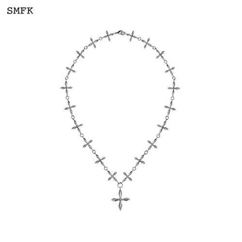 现货smfk项链十字花吊坠人造手镯轻奢项链女国潮可调节原创锁骨链