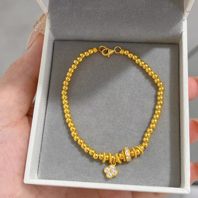 金店同款四叶草跑环光珠手链黄金色四叶草算盘珠手链女沙金手饰品