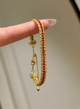 高配版【新年红色蕾丝带】金手链女2026年新款高级感小众手饰配饰