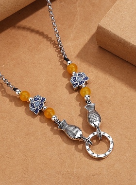 QIQ中式景泰蓝六字真言小鱼项链女个性民族风莲花套链长款毛衣链