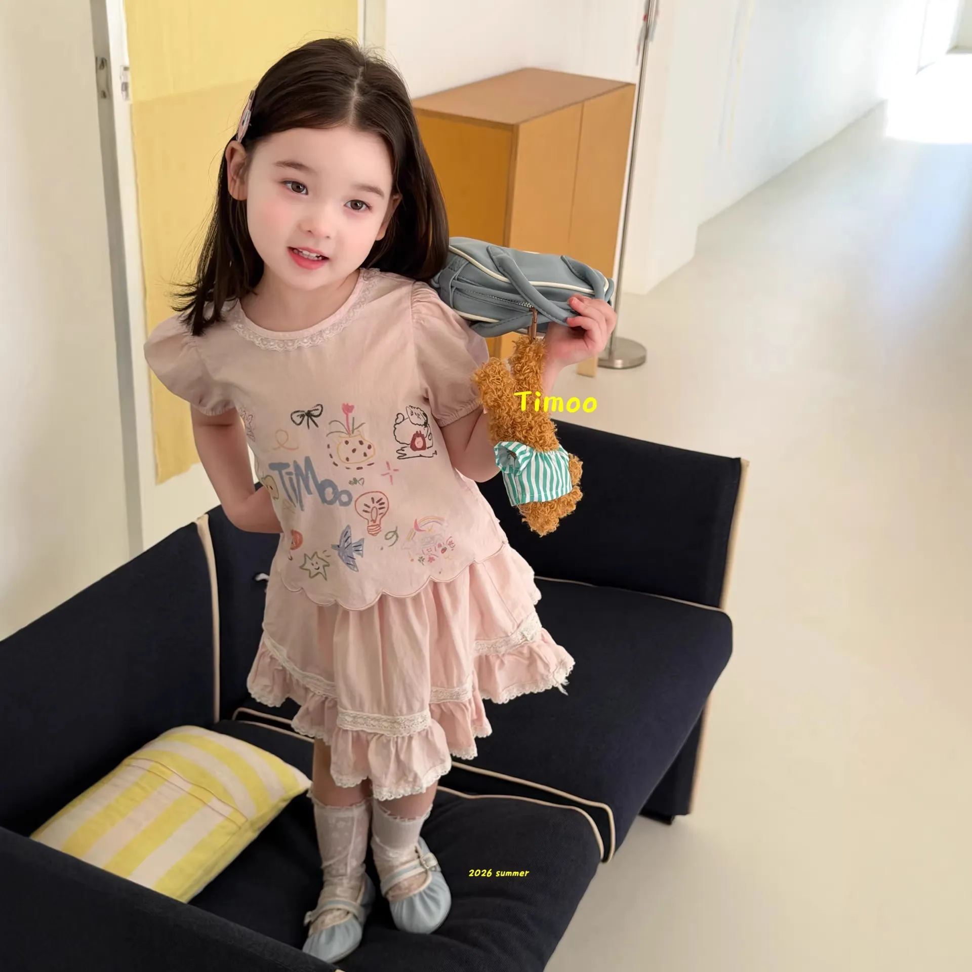女童短袖Tt恤夏季童装新款2026儿童印花上衣宝宝针织无袖衫洋气潮