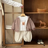 一岁婴幼儿春秋季 婴儿衣服春装 韩版 新款 外出时髦三件套 男宝宝套装