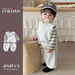 春款 春季 韩系宝宝三件套1 t恤卫裤 小男孩长袖 新款 男童马甲套装