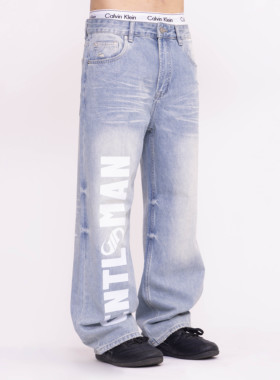 Madgentlemangroup 美式宽松直筒牛仔裤字母印花男女原创阔腿长裤