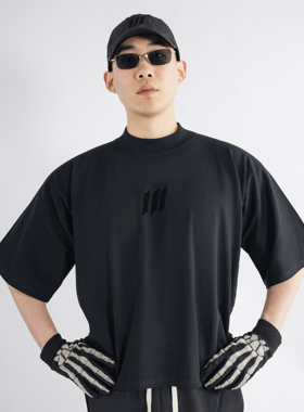 MGG '水'衍生LOGO美式植绒印花T恤纯棉BOXY短款蝙蝠袖阔版短袖男