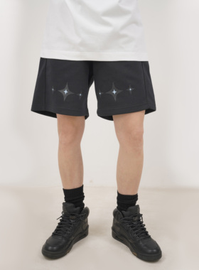 MGG'城市之光’星星印花宽松短裤男女380g空气层宽松运动裤五分裤