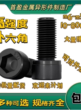 12.9级高强度黑色内六角螺丝钉圆柱头螺栓杯头螺钉M2M3M4M5M6-M22