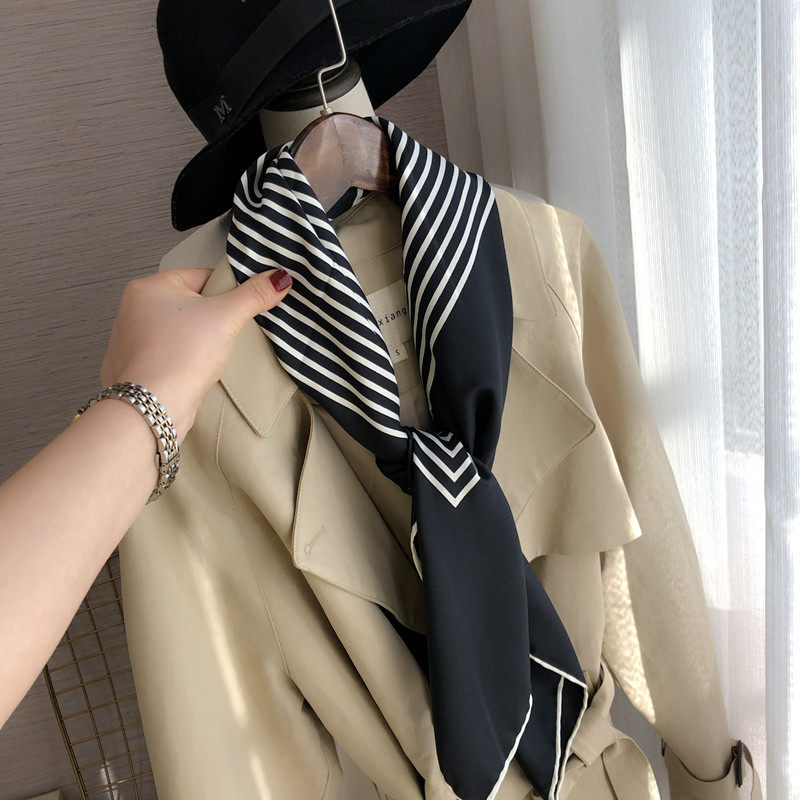 时尚洋气百搭条纹大方巾搭配大衣衬衫丝巾抹胸黑白色围巾披肩防晒