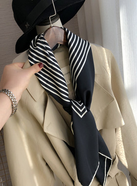 时尚洋气百搭条纹大方巾搭配大衣衬衫丝巾抹胸黑白色围巾披肩防晒