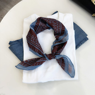 腰间方巾 丝棉手感薄围巾搭配衬衫 新款 复古气质高级系脖小丝巾时尚