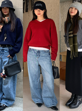 7AM10PM 全羊毛高级灰色V领毛衣 针织衫女叠穿上衣 百搭套头毛衣