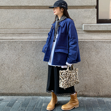 7AM10PM设计感蓝色轻磨工装外套女纯棉宽松复古个性风衣外套上衣