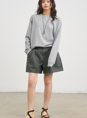 7AM10PM  简约灰色廓形长袖T恤女 2025新款百搭宽松上衣防晒衫