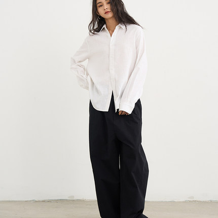 7AM10PM 简约白色亚麻衬衣 2025春夏新款翻领百搭衬衫女叠穿上衣