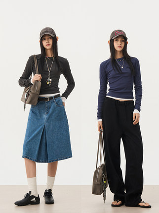 7AM10PM 高级感打底衫t恤真两件套上衣 2024新款纯色长袖T恤叠穿