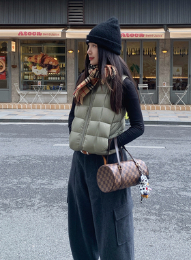 7AM10PM【1.01 00:00 新品】双色合身格子羽绒立领马甲 90白鸭绒