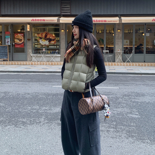 7AM10PM  90白鸭绒立领羽绒马甲女 百搭合身格子羽绒服背心外套