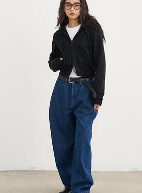 7AM10PM 个性加绒牛仔裤女 2024秋冬设计感休闲宽松直筒长裤潮