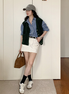 7AM10PM 白色牛仔短裙女2023新款夏季高腰显瘦a字工装半身裙女