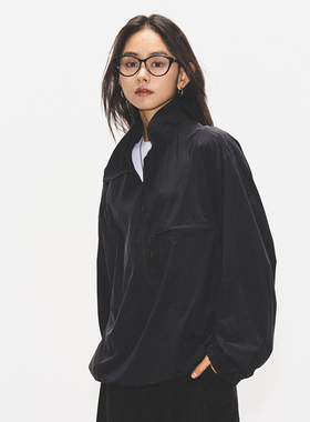 7AM10PM 美式潮流半拉链冲锋衣外套女 户外骑行徒步黑色运动上衣