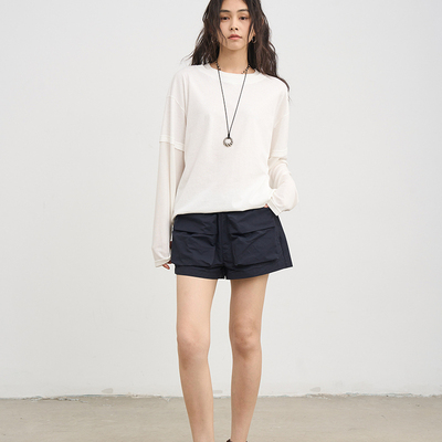 挺阔耐磨藏青色风琴袋尼龙短裤