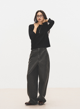 7AM10PM  灰色复古做旧工装牛仔裤 2024新款百搭宽松直筒长裤女