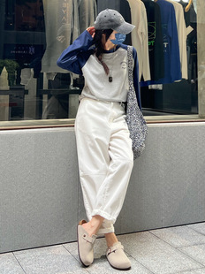 7AM10PM纯棉拼接长袖打底上衣女2022秋季新款字母显瘦插肩撞色t恤