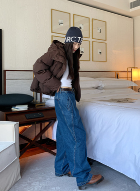 7AM10PM 个性工字褶牛仔裤女 2024秋冬设计感休闲宽松直筒长裤潮