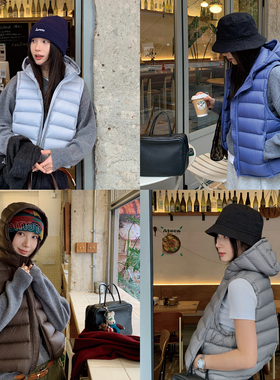 7AM10PM火山岩发热纱三星90白鸭绒马甲女 排骨连帽羽绒服背心外套