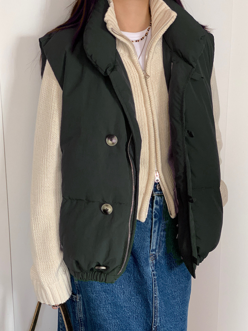 简约排扣棉服马甲立领小坎肩背心