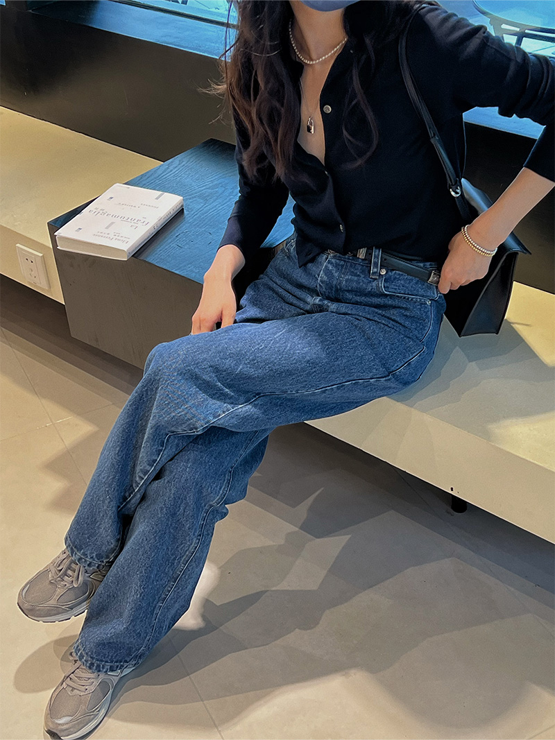 7AM10PM复古直筒牛仔裤女阔腿2022秋季新款宽松高腰直筒牛仔长裤