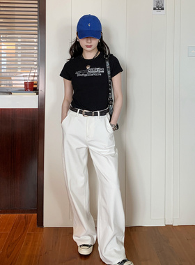 7AM10PM 黑色字母印花短款T恤女复古百搭休闲短袖上衣女