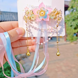 中国风女童发饰后压超仙古装汉服配饰夹子小女孩古风花朵流苏发夹