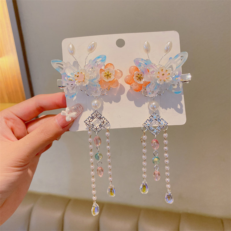 国风新款公主风女童头饰超仙古风汉服发夹洋气古装流苏新年夹子