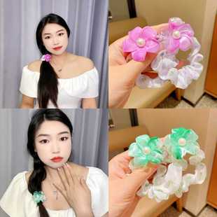 新款 在逃公主甜美花朵不伤发糖果色A23珍珠大肠发圈皮筋甜美花朵