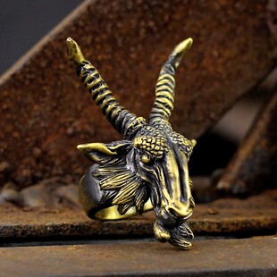 A鸦原创手工撒旦羊头山羊生肖羊哥特式925纯银黄铜男戒指夸张礼物